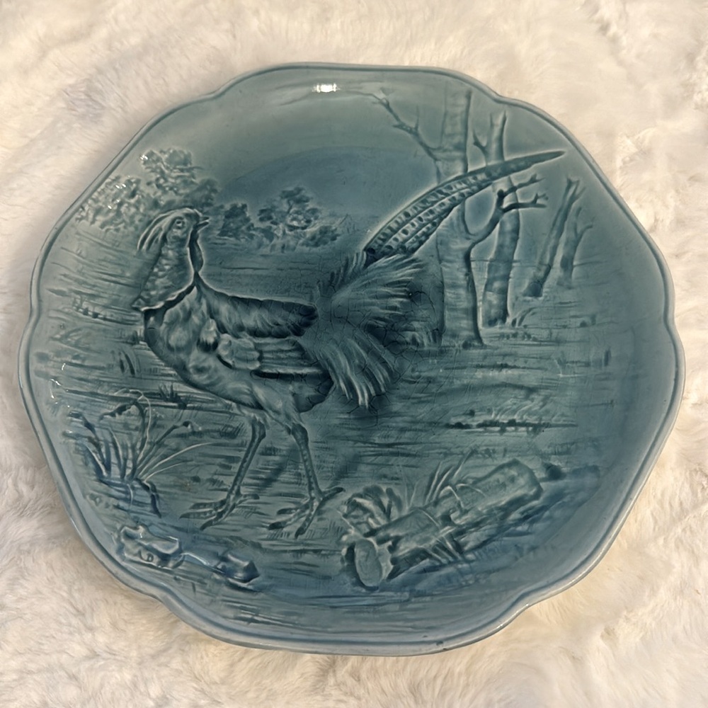 Terre De Fer BH & Cie French Antique Blue Majolica Choisy le Roi Pheasant Plate